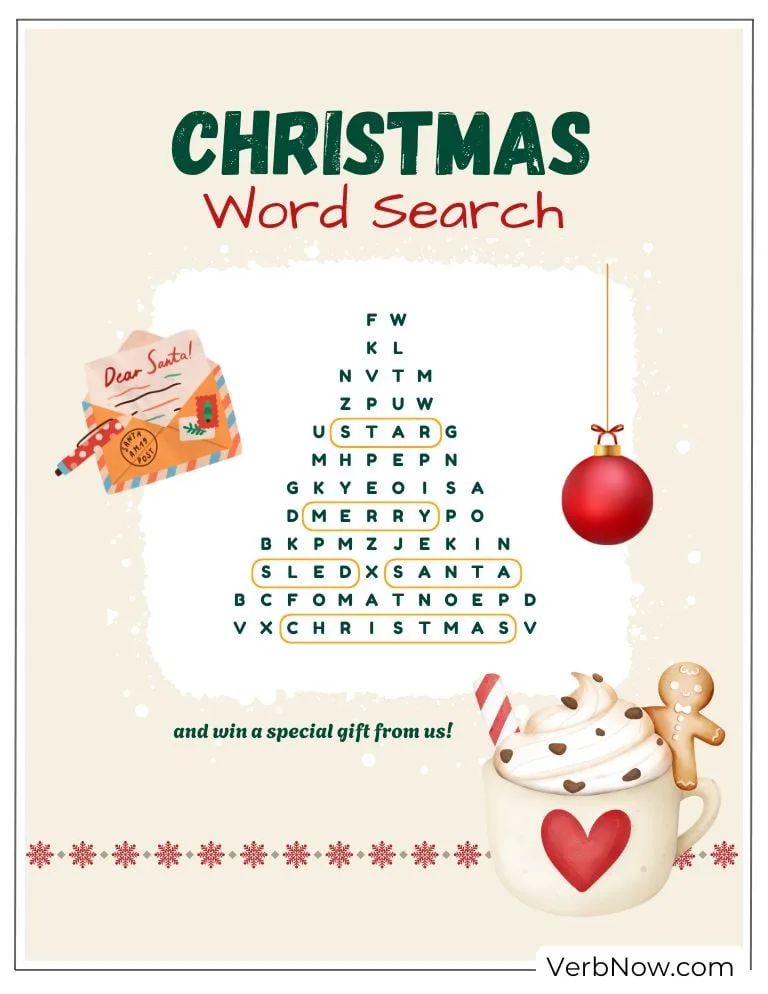 The solved version of the Christmas word search