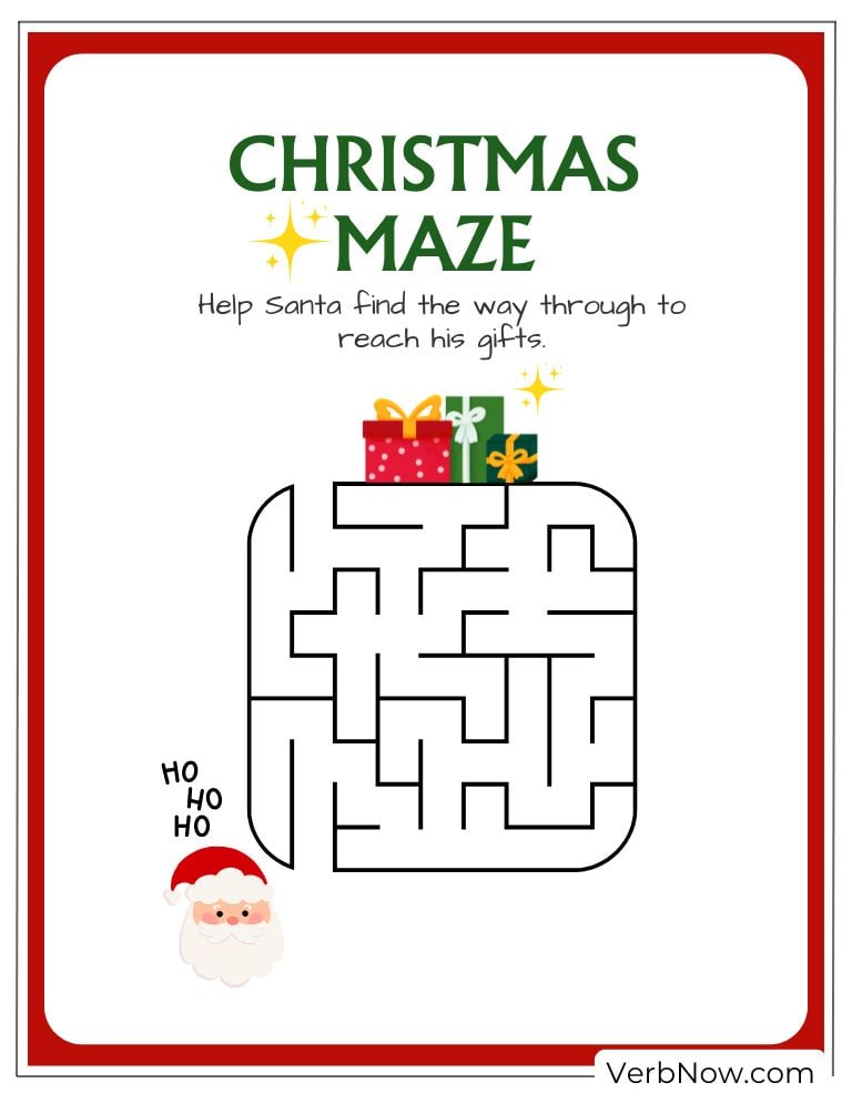 Christmas maze where kids help Santa find his gifts