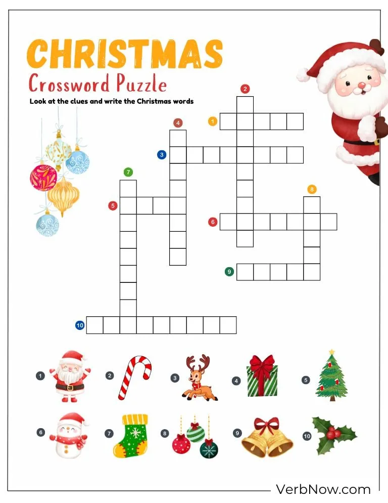 Christmas crossword puzzle with fun holiday clues
