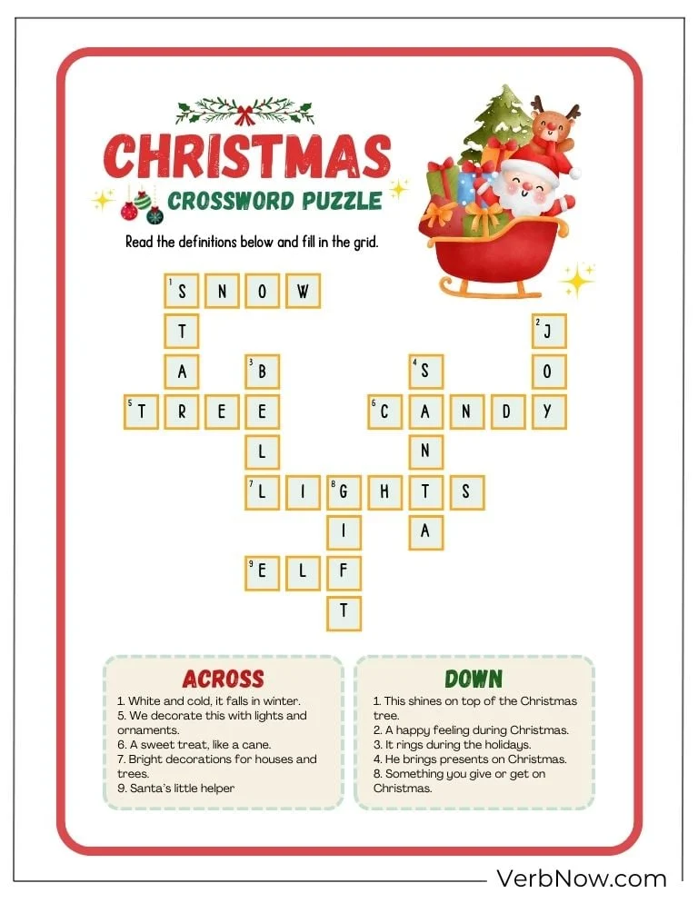 Free Christmas Puzzles for Fun (100% Printable PDF) Answers of Christmas crossword puzzle