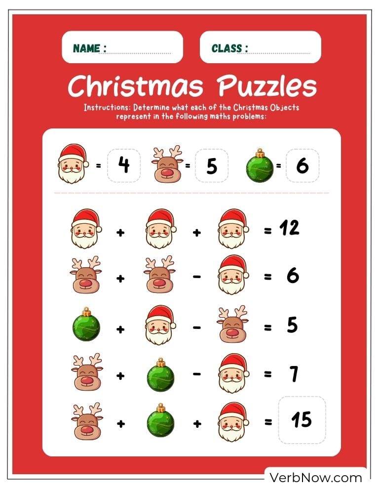 Answers of Christmas math puzzle