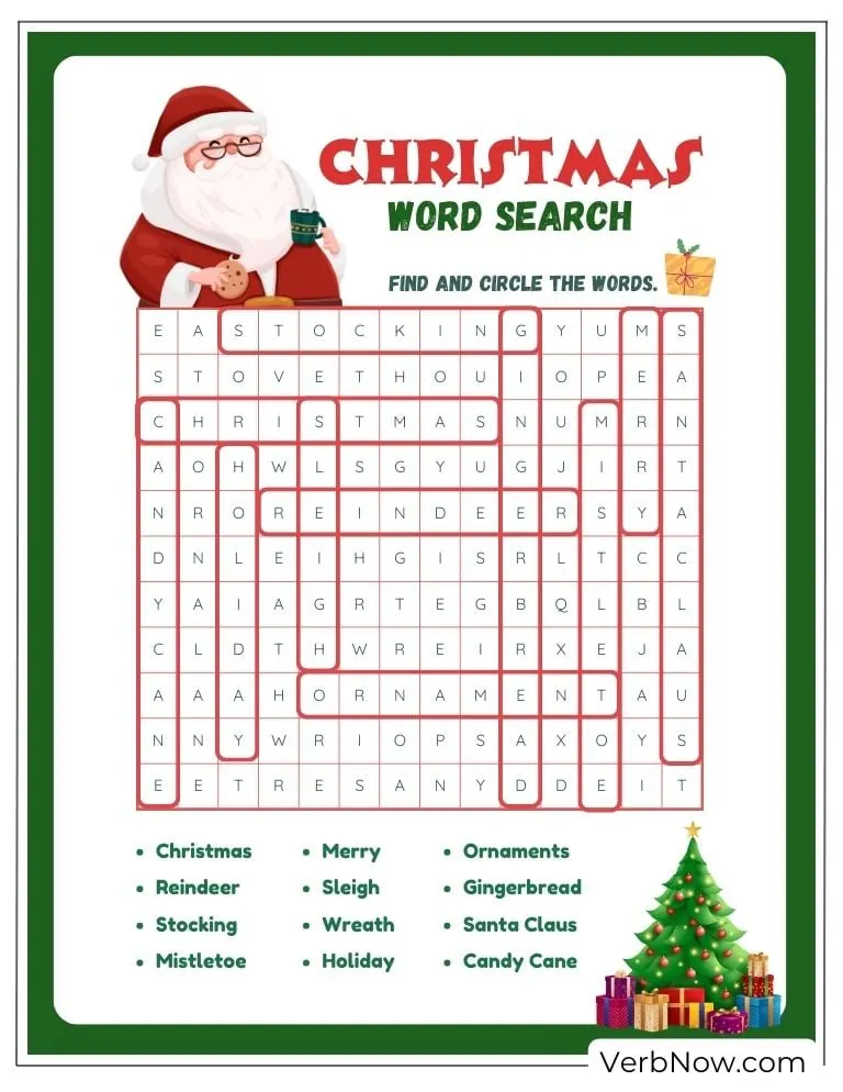 Free Christmas Puzzles for Fun (100% Printable PDF) Answers of Christmas word search