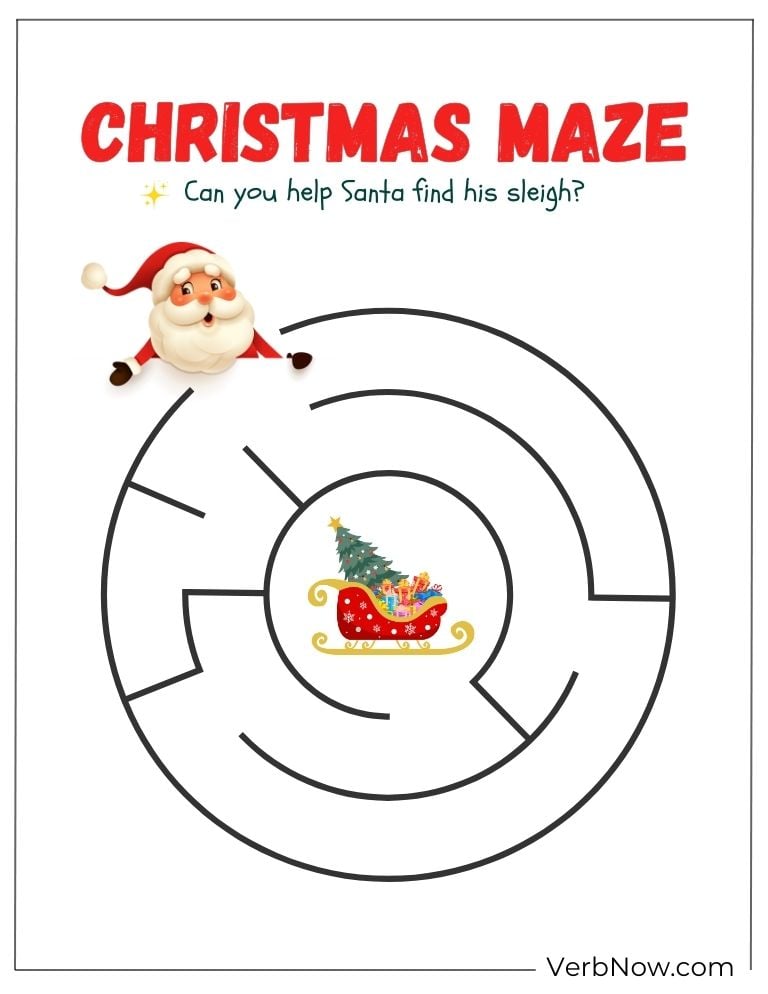 Simple Christmas maze to help Santa find his sleigh