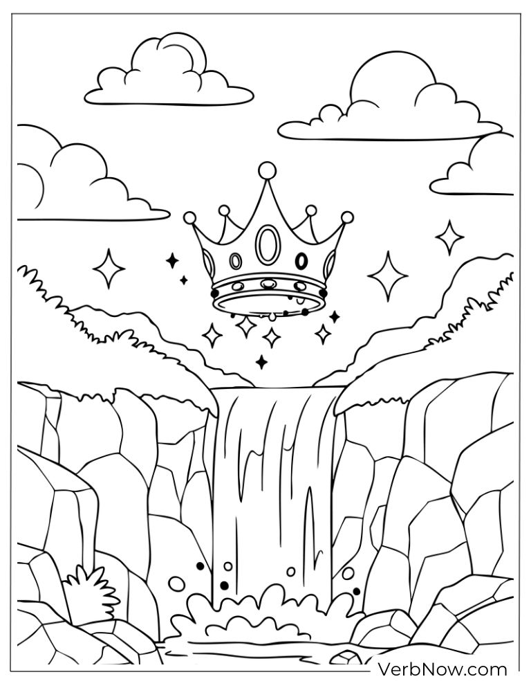 Crown shining above a tall waterfall