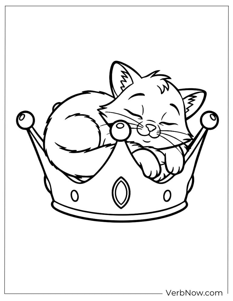 A kitten sleeping peacefully inside a crown