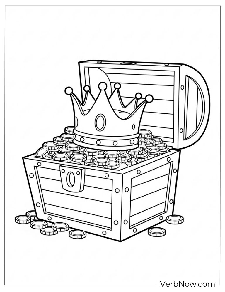 Treasure chest full of coins and a crown