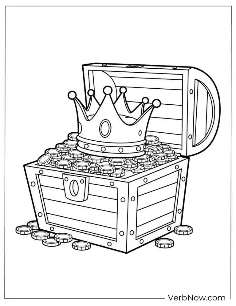 Treasure chest full of coins and a crown