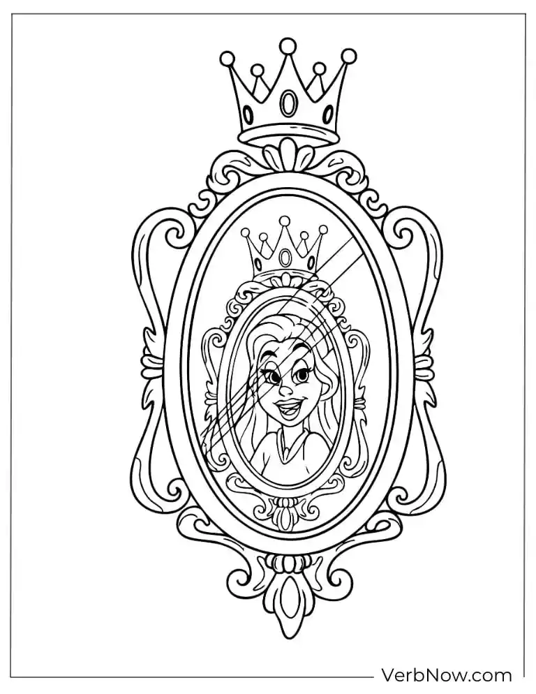 22 Free Crown Coloring Pages for Kids (Printable PDF) Queen’s face framed inside a royal crown mirror