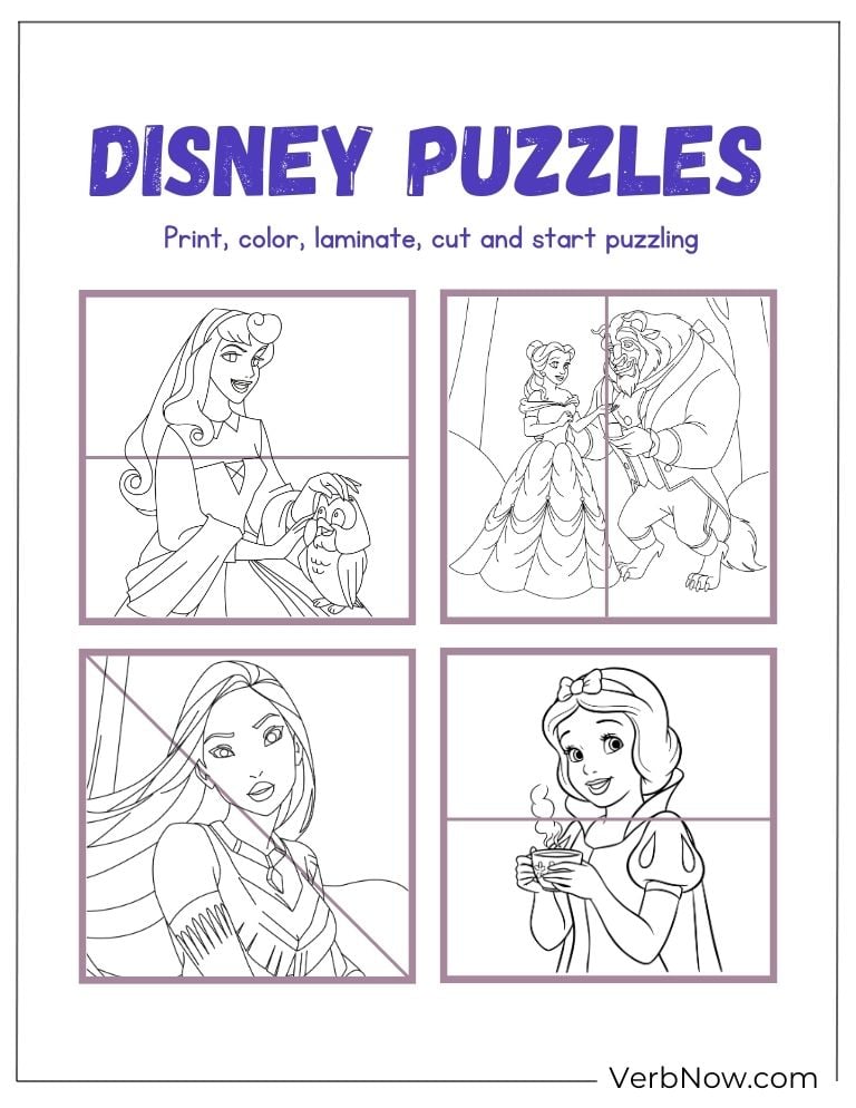 Disney printable puzzles featuring princesses