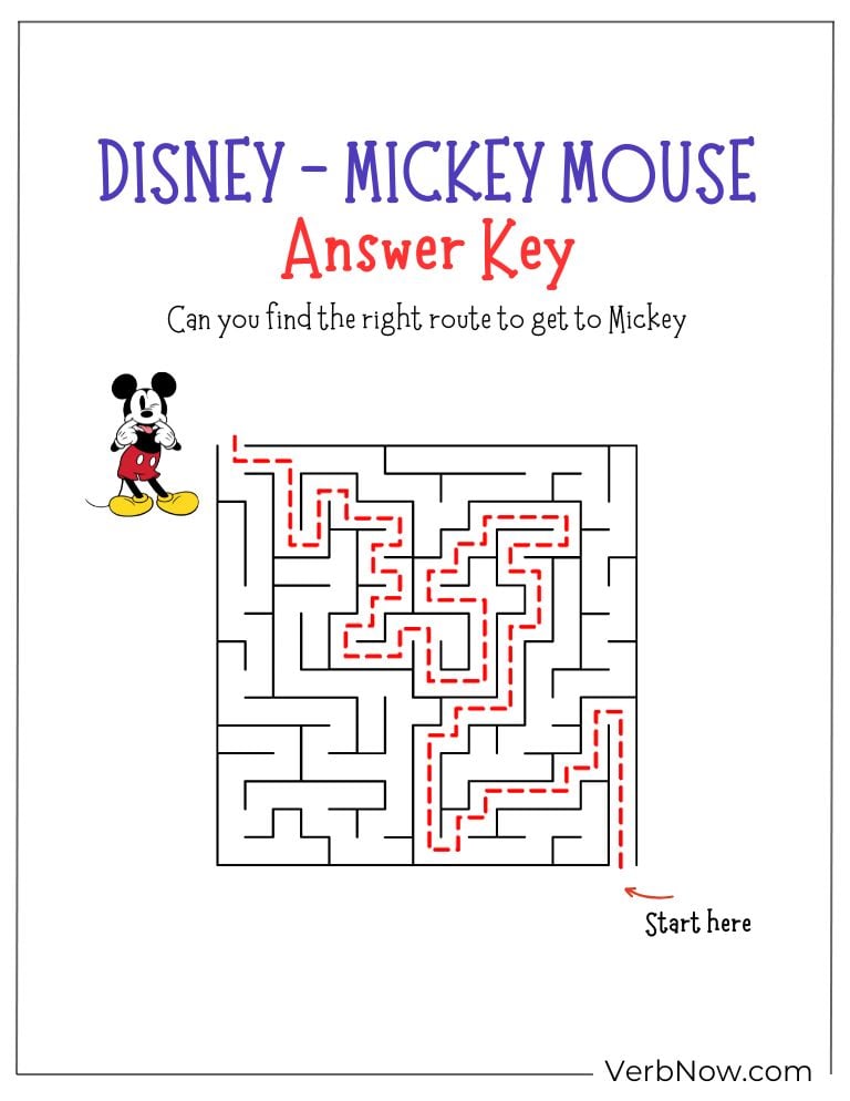 Answer key for a Mickey Mouse maze puzzle