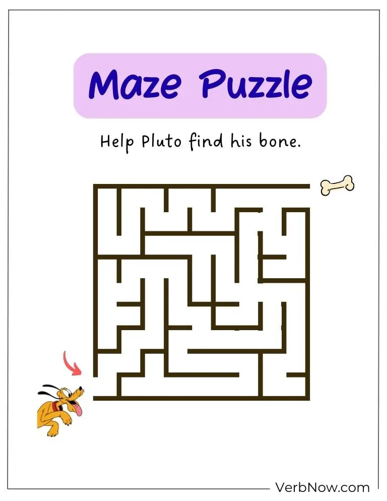Free Disney Puzzles for Family Fun (100% Printable PDF) A maze puzzle where Pluto searches for his bone