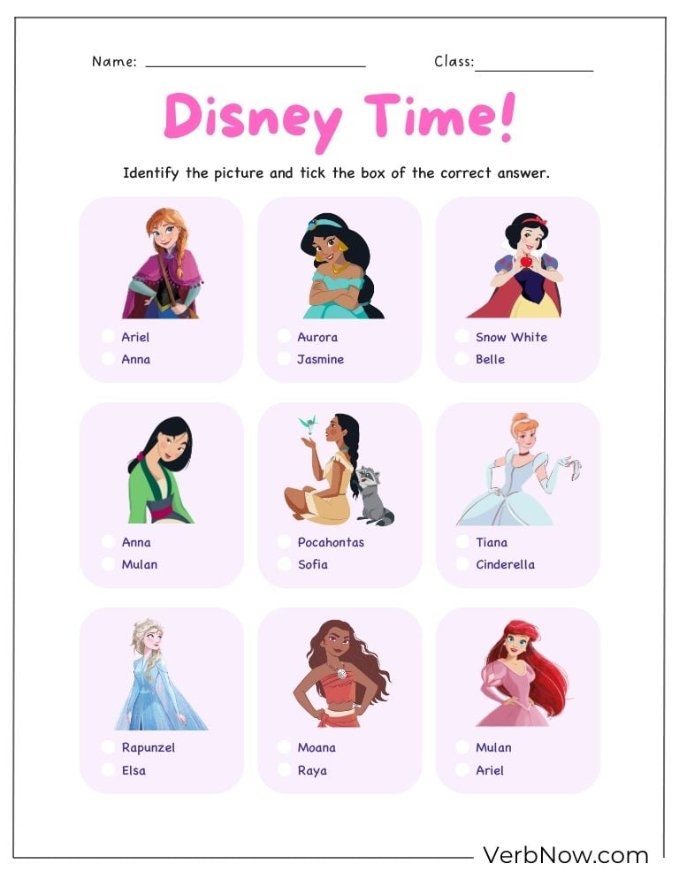 A Disney princess identification puzzle for kids