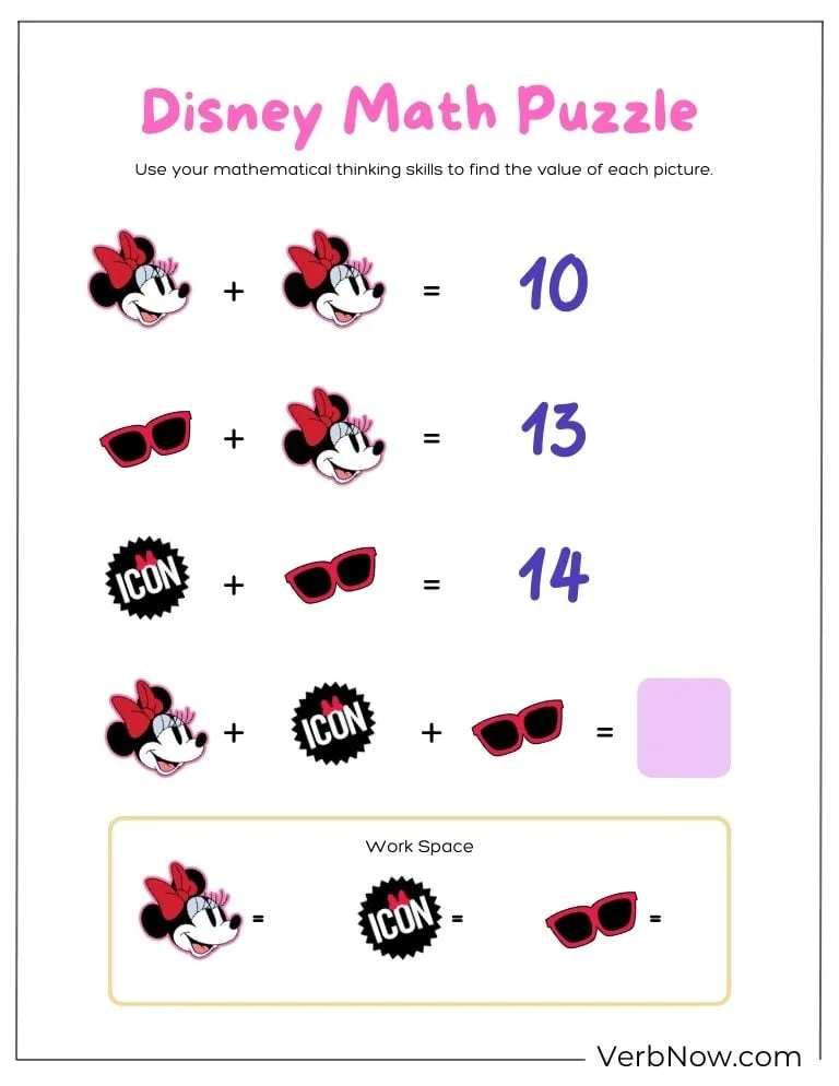 Free Disney Puzzles for Family Fun (100% Printable PDF) A Disney math puzzle with Minnie
