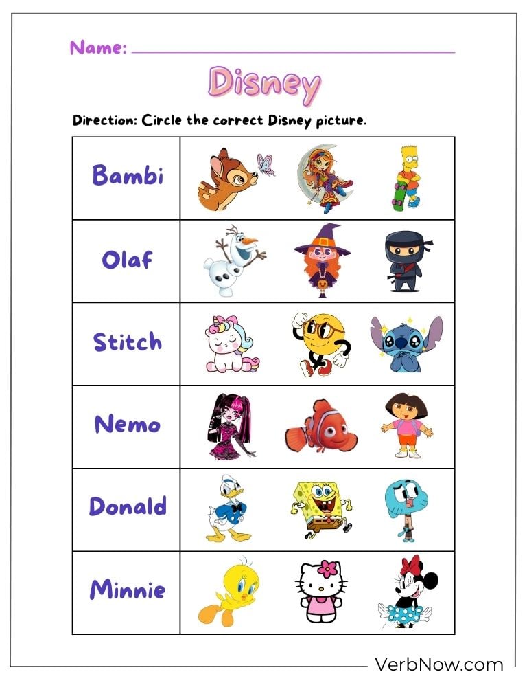 A Disney character matching puzzle