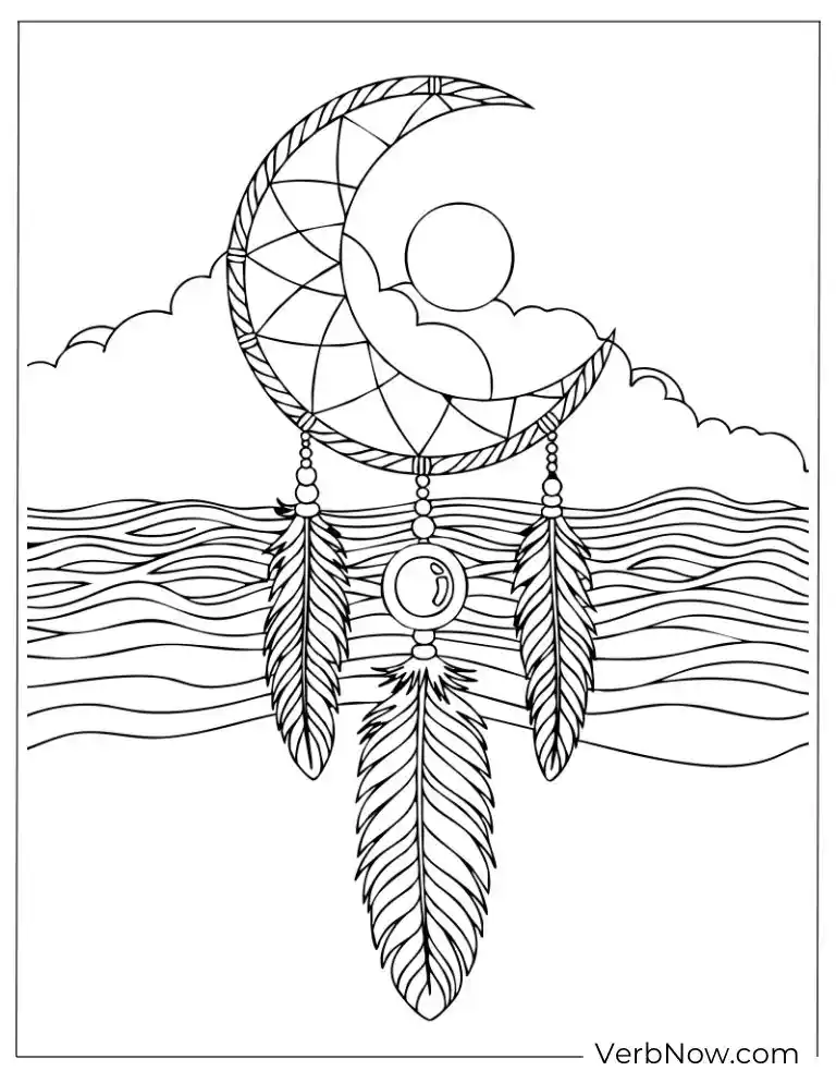Dreamcatcher with moon and ocean waves