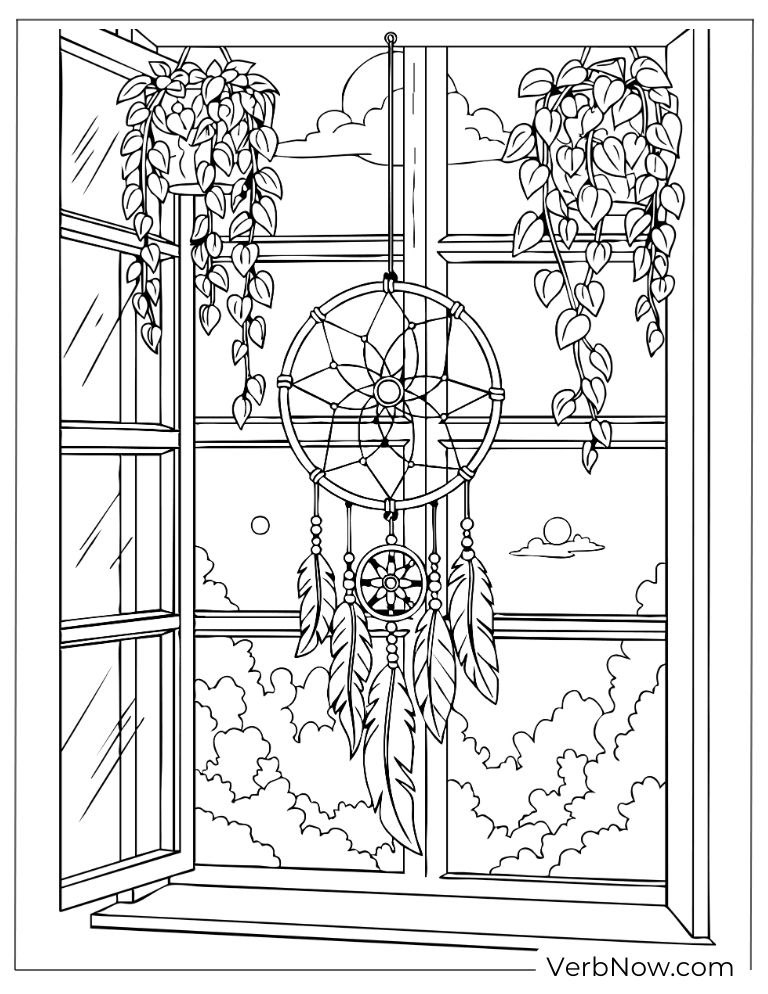 Dreamcatcher by an open window with a sunset view