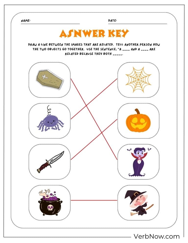 Answer key for a Halloween matching game