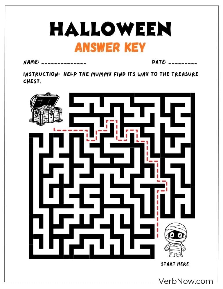 Answer key for a mummy treasure maze