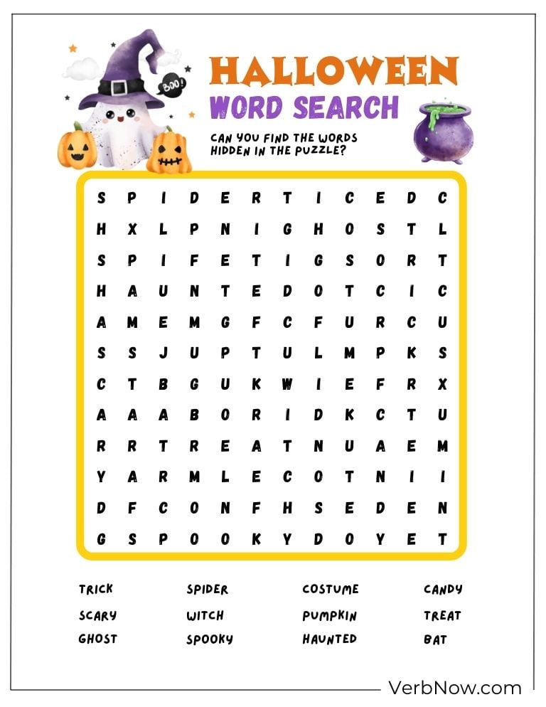 A Halloween word search puzzle filled with spooky words