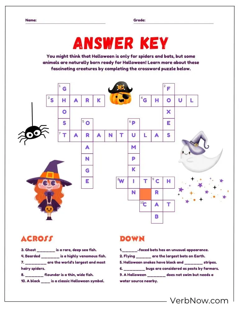Free Halloween Puzzles for All Ages (100% Printable PDF) Answer key for a Halloween crossword puzzle