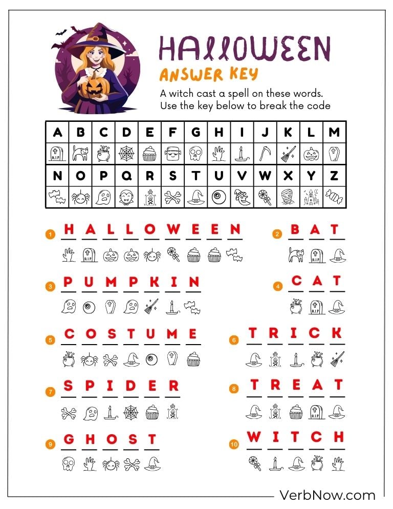 Answer key for a Halloween code breaker
