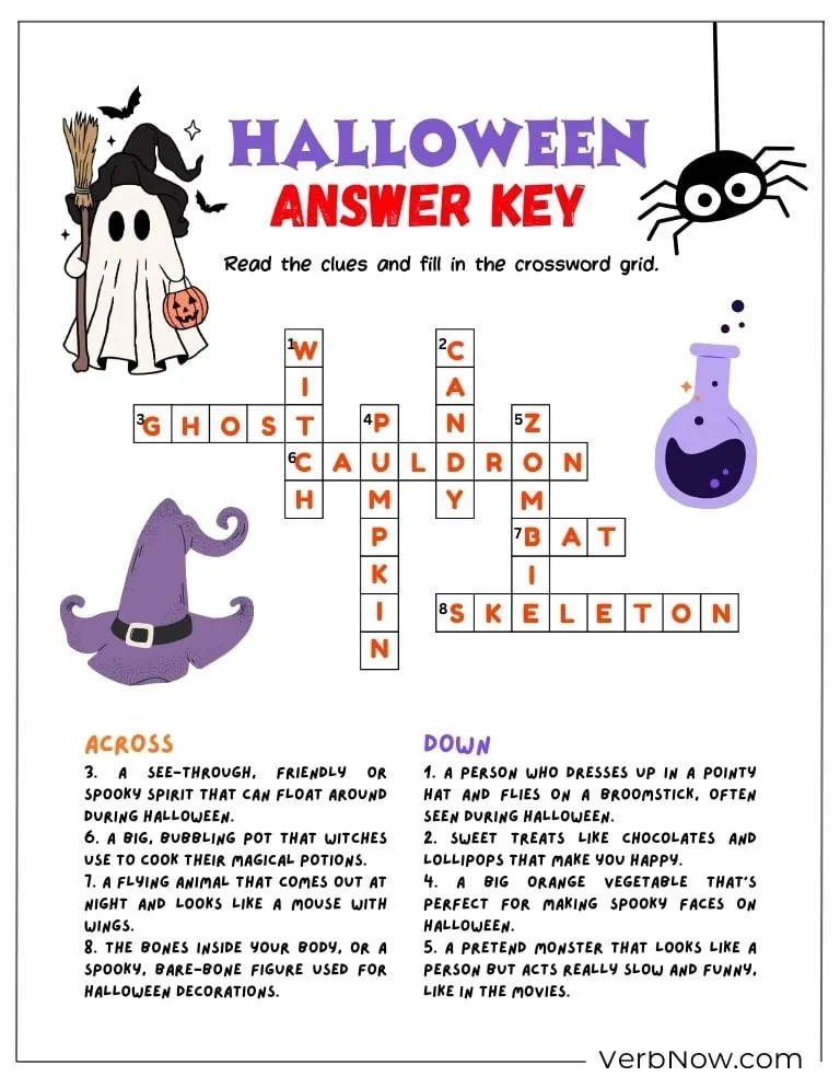 Free Halloween Puzzles for All Ages (100% Printable PDF) Answer key for a Halloween crossword puzzle
