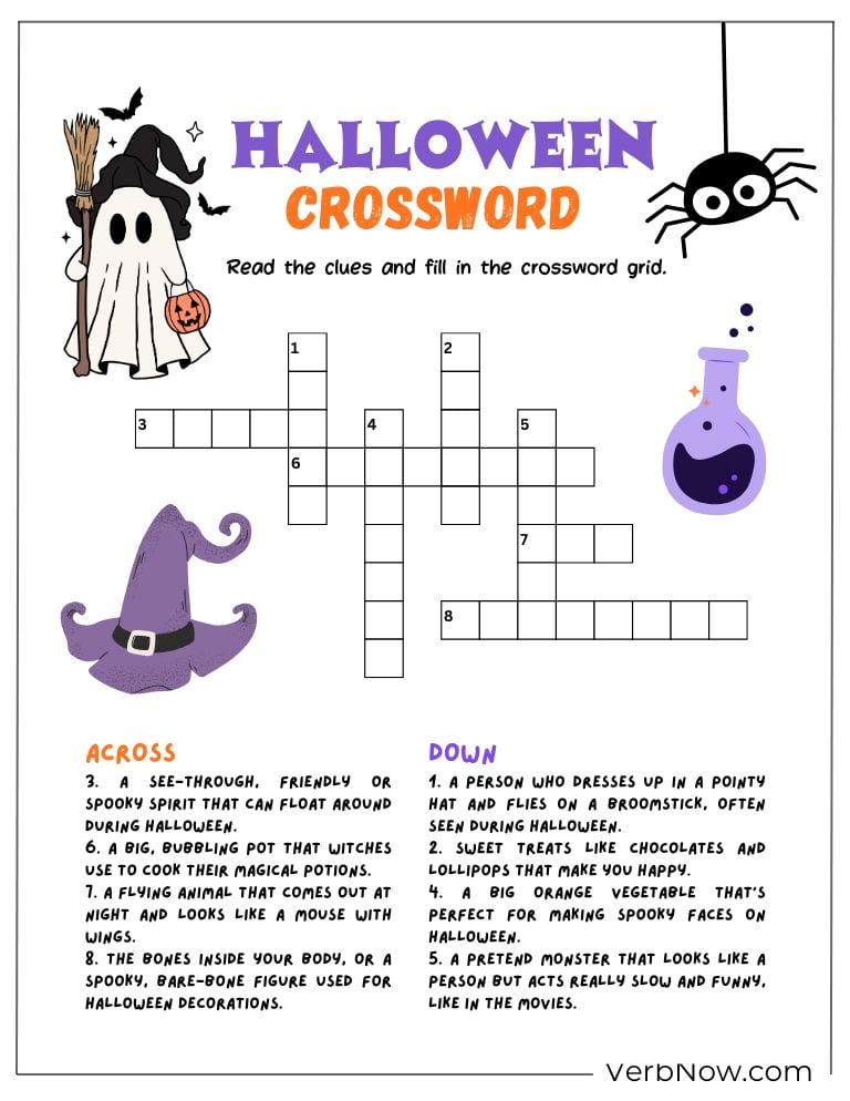 Halloween crossword puzzle with spooky clues