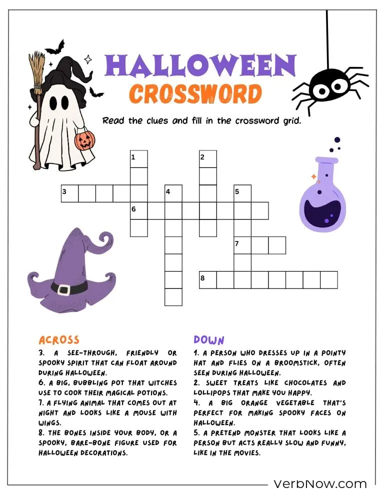 Free Halloween Puzzles for All Ages (100% Printable PDF) Halloween crossword puzzle with spooky clues