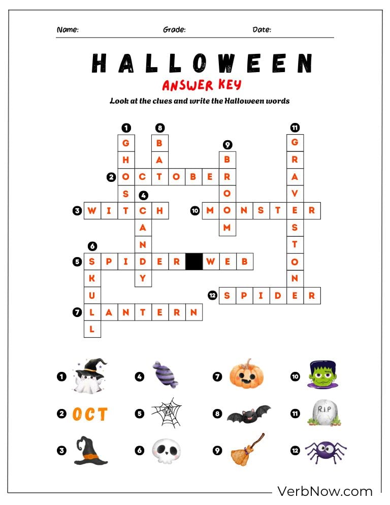 Answer key for another Halloween crossword puzzle