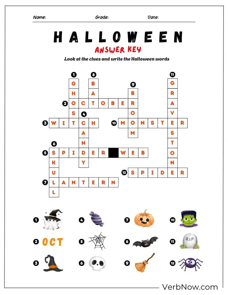 Free Halloween Puzzles for All Ages (100% Printable PDF) Answer key for another Halloween crossword puzzle
