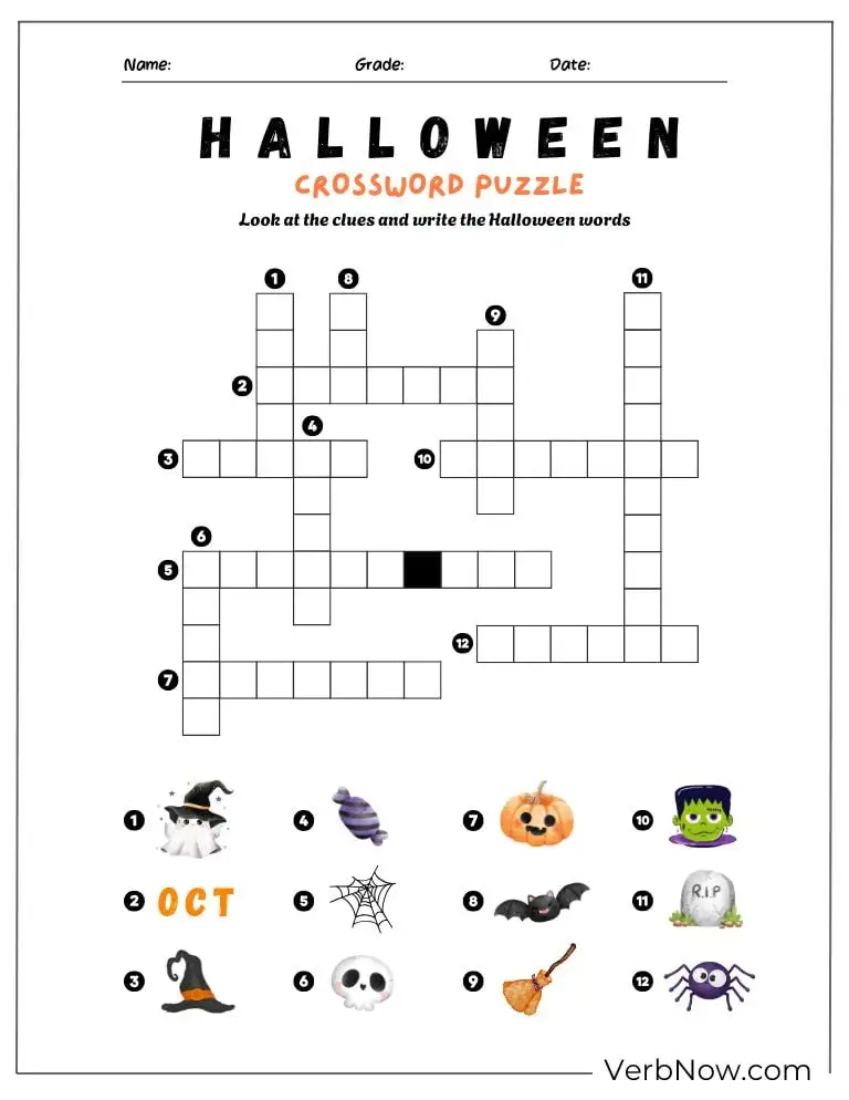 Free Halloween Puzzles for All Ages (100% Printable PDF) A Halloween crossword puzzle with themed images