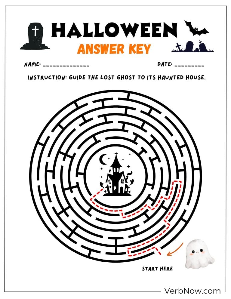 Answer key for a circular Halloween maze