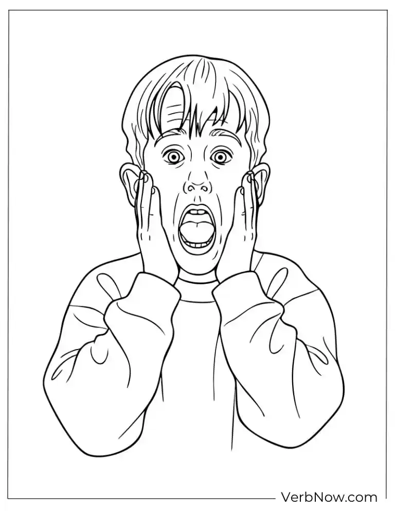 22 Free Home Alone Coloring Pages (Printable PDF) Kevin screaming with his hands on his face