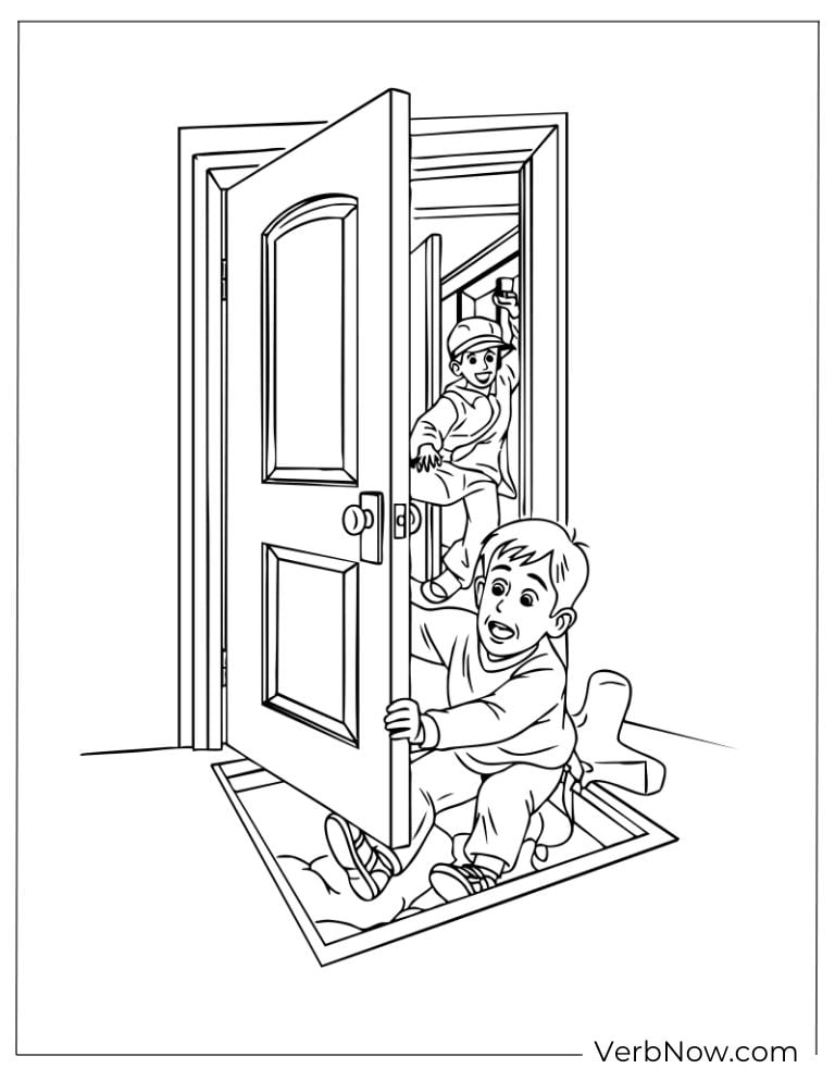 Kevin crawling while a burglar sneaks behind him