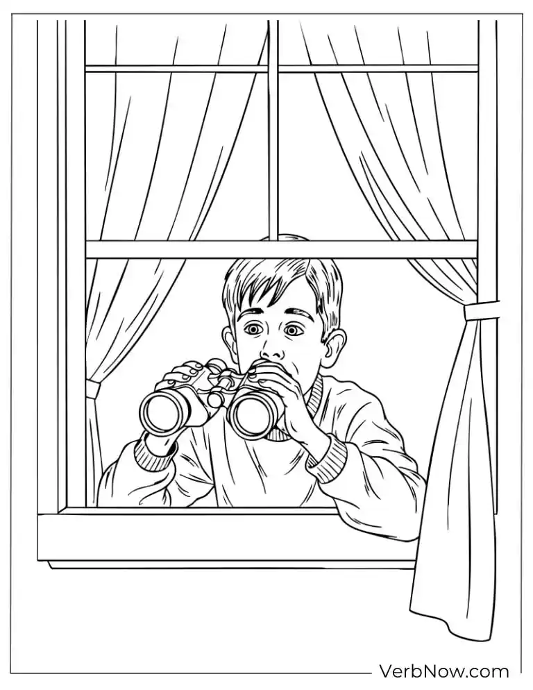 22 Free Home Alone Coloring Pages (Printable PDF) Kevin spying through the window with binoculars