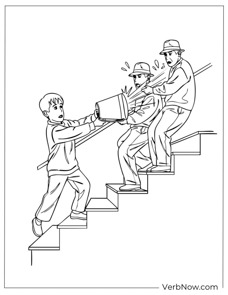 Kevin pulling a rope to trip the burglars