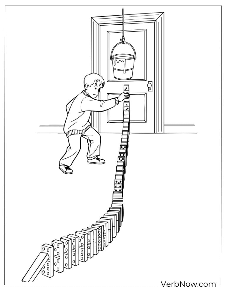 Kevin setting a bucket trap with dominoes