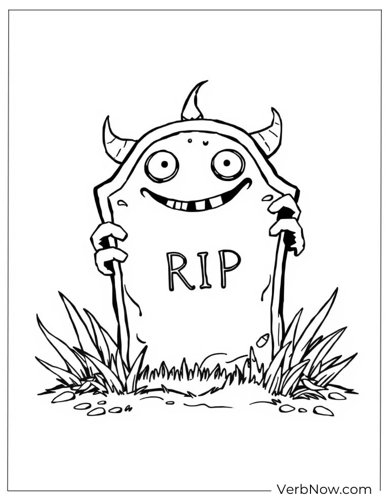 A monster hides behind a gravestone