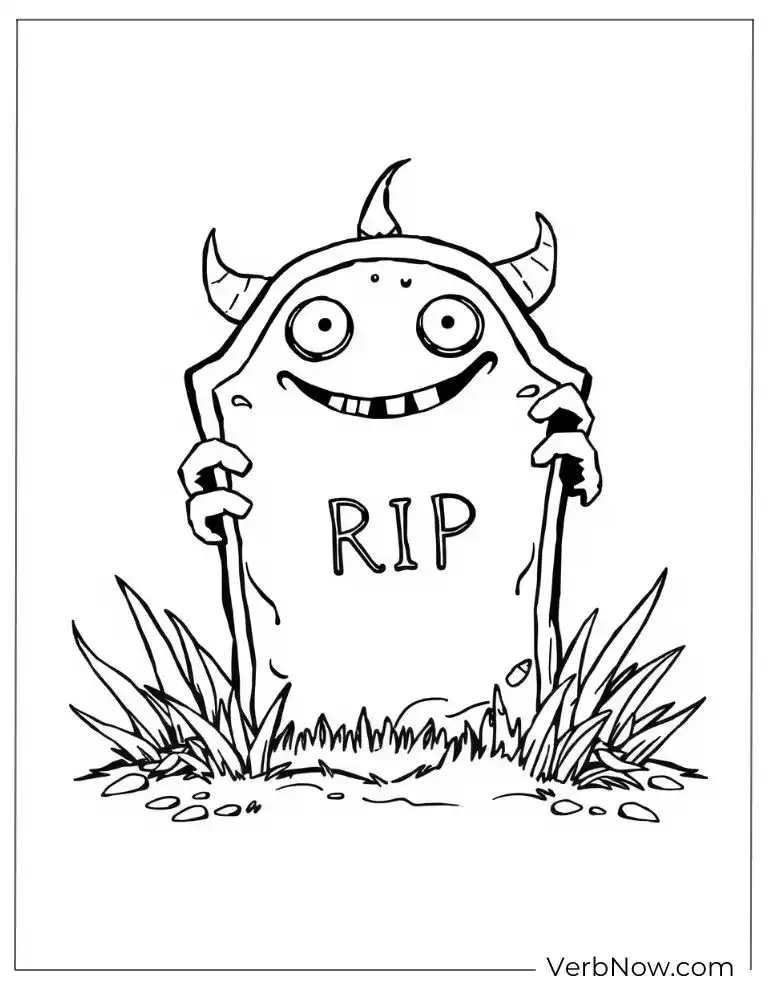 22 Wonderful Horror Coloring Pages (100% Printable PDF) A monster hides behind a gravestone