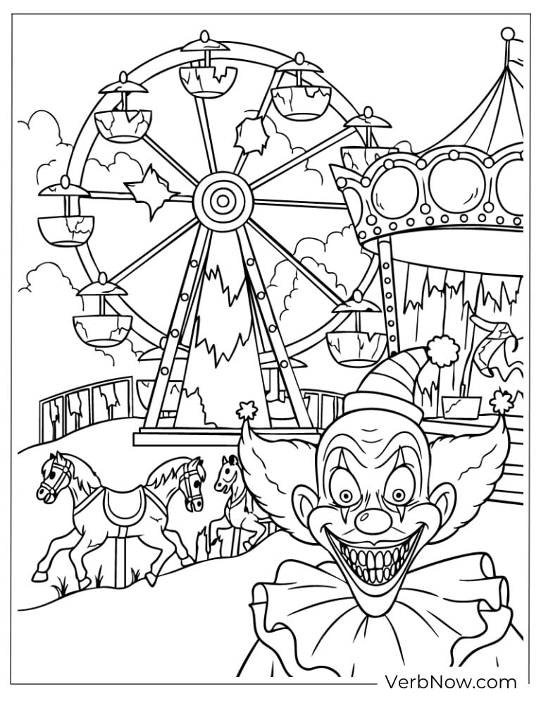 A scary clown at a haunted carnival