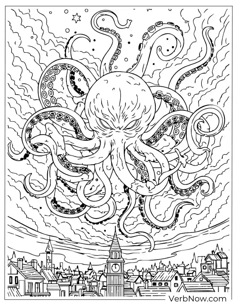 22 Wonderful Horror Coloring Pages (100% Printable PDF) A giant sea monster rises from the ocean