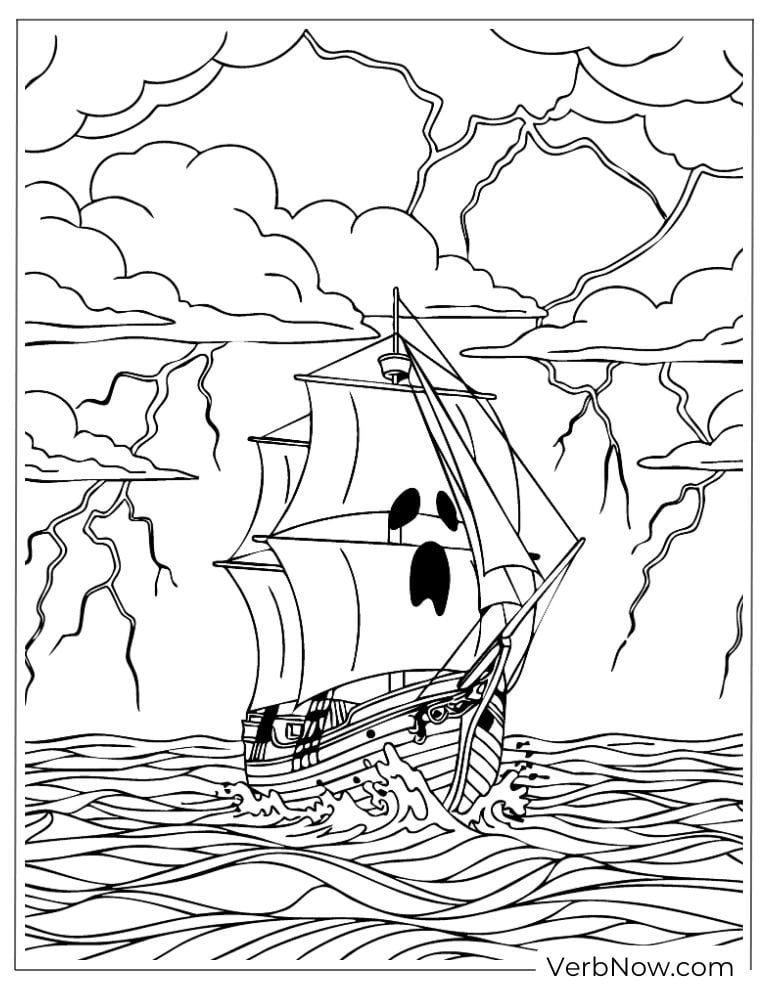 A ghost ship sails through stormy seas