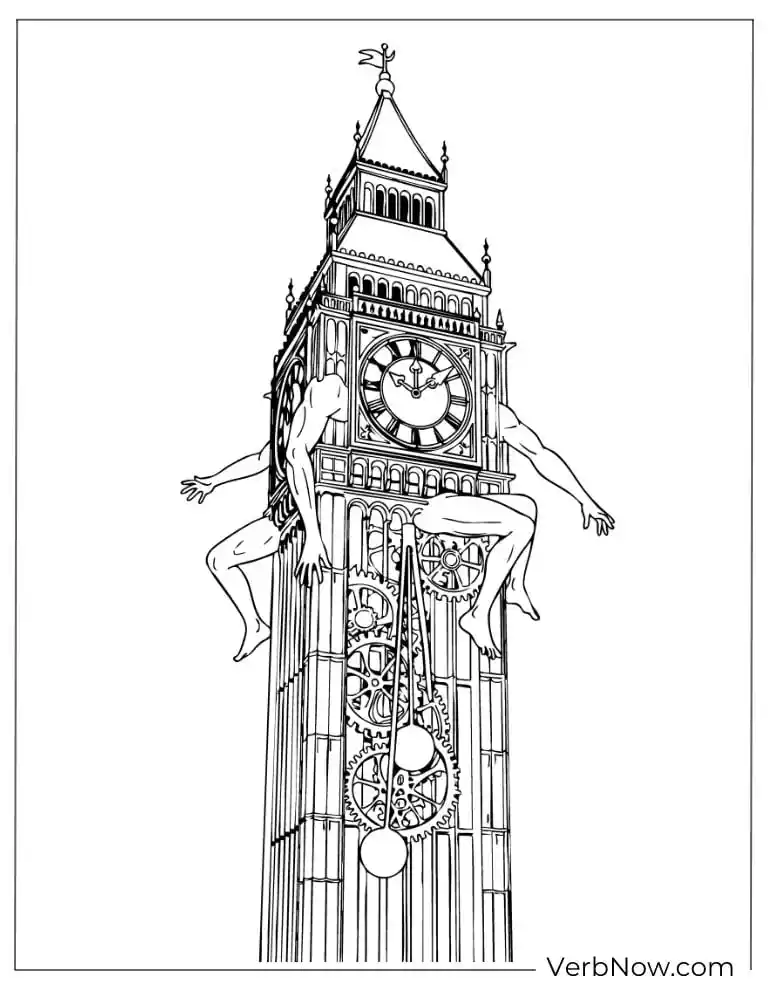 22 Wonderful Horror Coloring Pages (100% Printable PDF) A monster climbing Big Ben tower