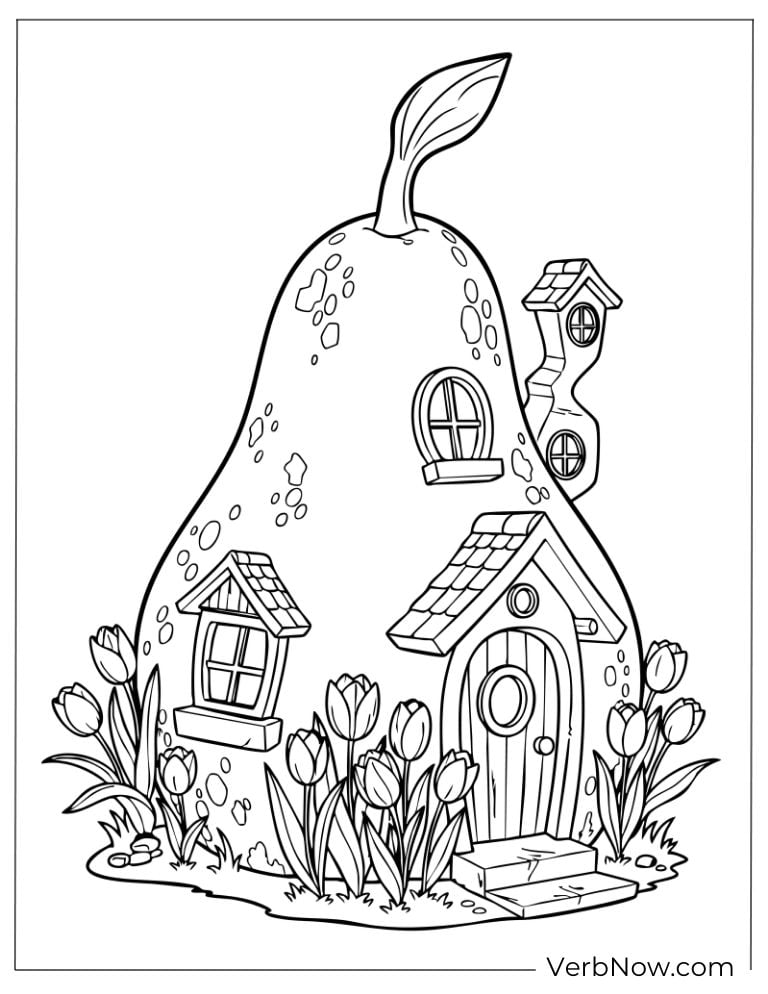 Pear-shaped whimsical house with flowers