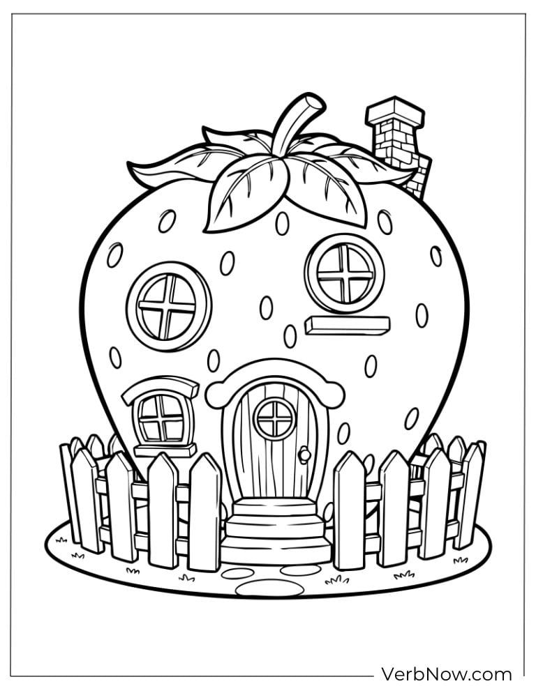 Cute strawberry-shaped house with a fence