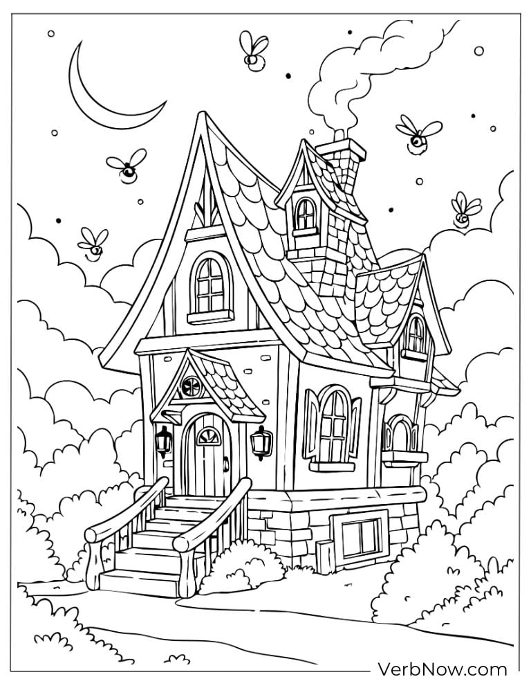 Magical cottage with butterflies flying around