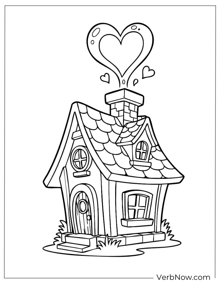 Small house with a heart-shaped chimney puff