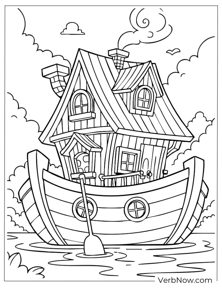 Boat-shaped floating house on the water