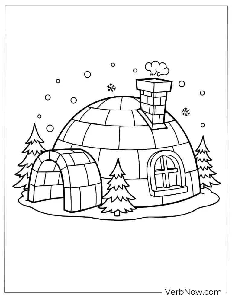 22 Free House Coloring Pages for Kids (Printable PDF) Snowy igloo with trees around it