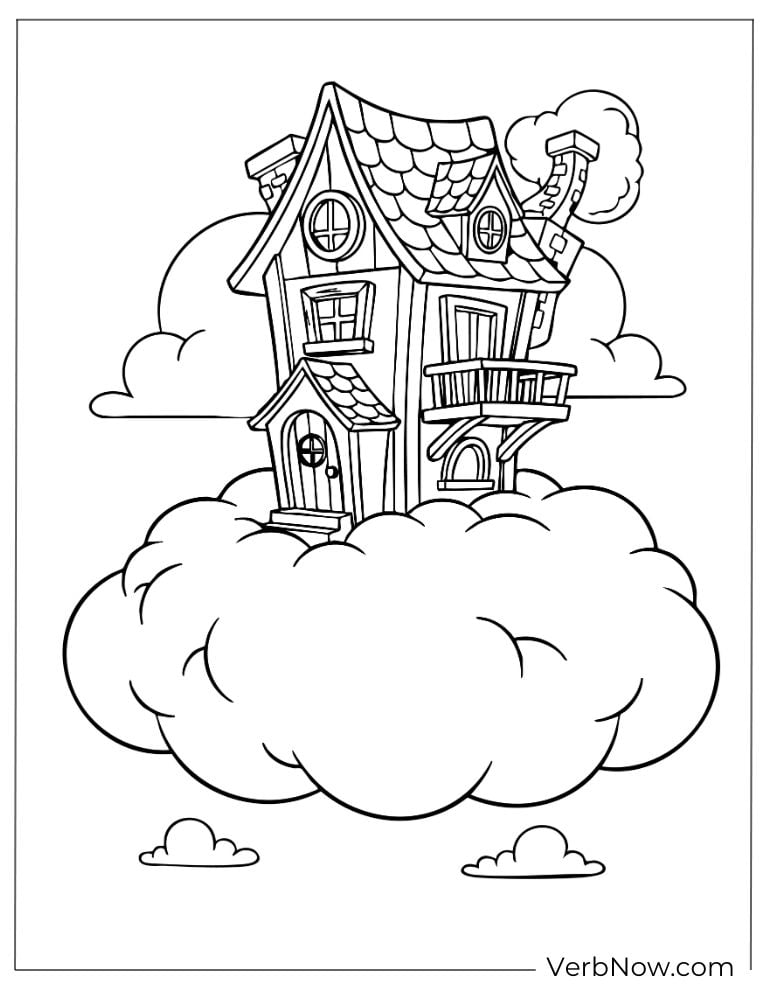 Floating house on clouds with windows
